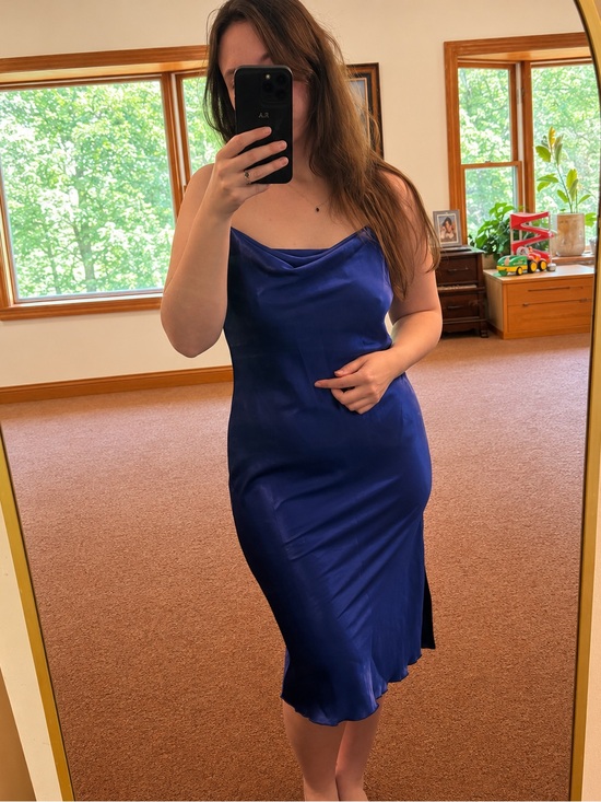 bebe Dresses & Skirts - bebe Royal Blue Satin Cowl Midi Dress